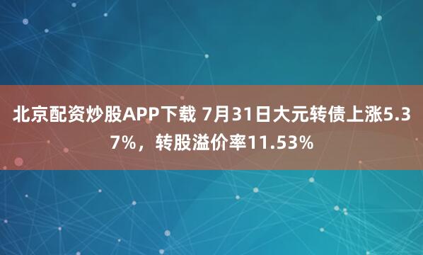 北京配资炒股APP下载 7月31日大元转债上涨5.37%，转股溢价率11.53%