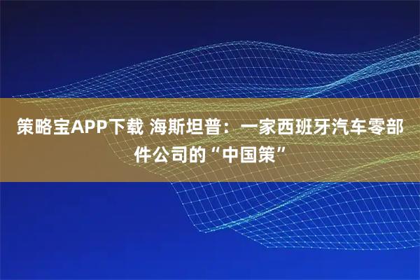 策略宝APP下载 海斯坦普：一家西班牙汽车零部件公司的“中国策”