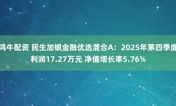 鸿牛配资 民生加银金融优选混合A：2025年第四季度利润17.27万元 净值增长率5.76%